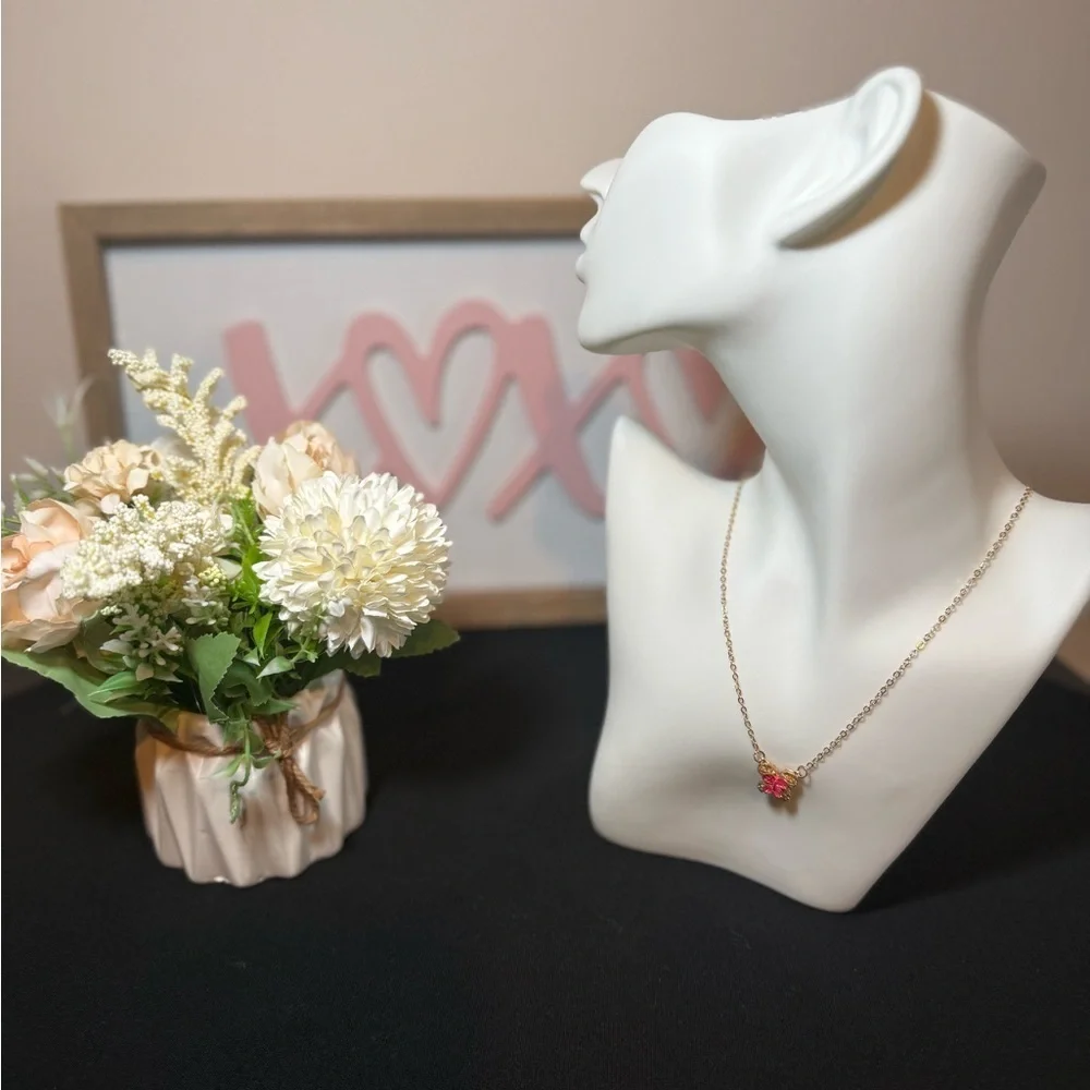Elegant Cold Tone & Pink Butterfly Pendant Necklace - NWOT